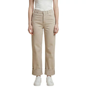 Only Jean beige taille haute à jambes droites et ourlets roulés pour femme