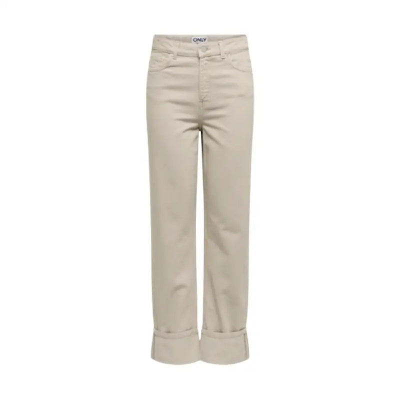 Only Jean beige en coton pour femme, coupe droite, ourlets retroussés, vue de dos