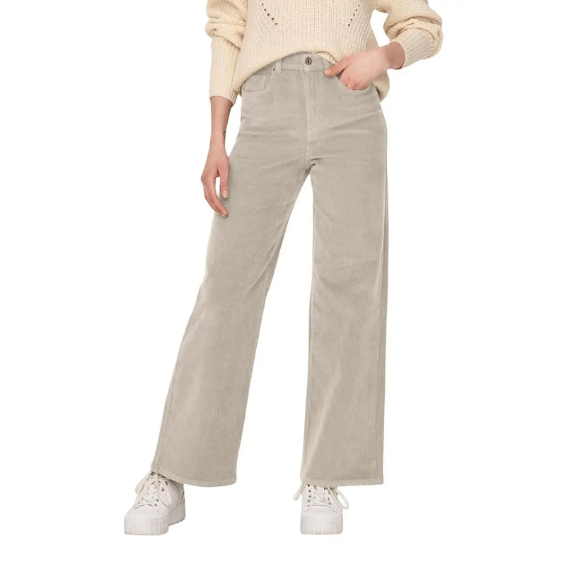 Only Pantalon large en velours côtelé beige pour femme, coupe décontractée et cinq poches classiques, taille 28