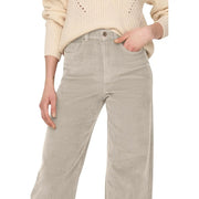 Only Pantalon large en velours côtelé beige pour femme, à la texture douce et à la fermeture boutonnée classique, taille 28