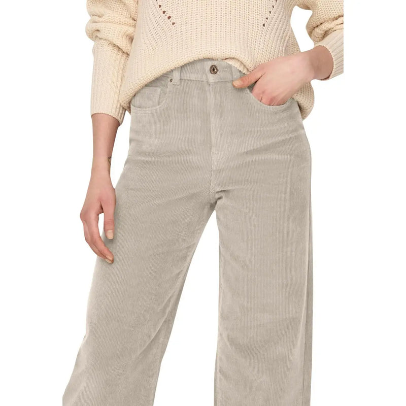 Only Pantalon large en velours côtelé beige pour femme, à la texture douce et à la fermeture boutonnée classique, taille 28