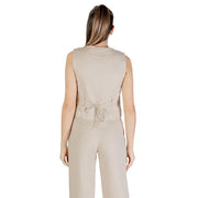 mélange de lin beige sans manches top avec ceinture nouée, col en V et détails de boutons par Only Femmes