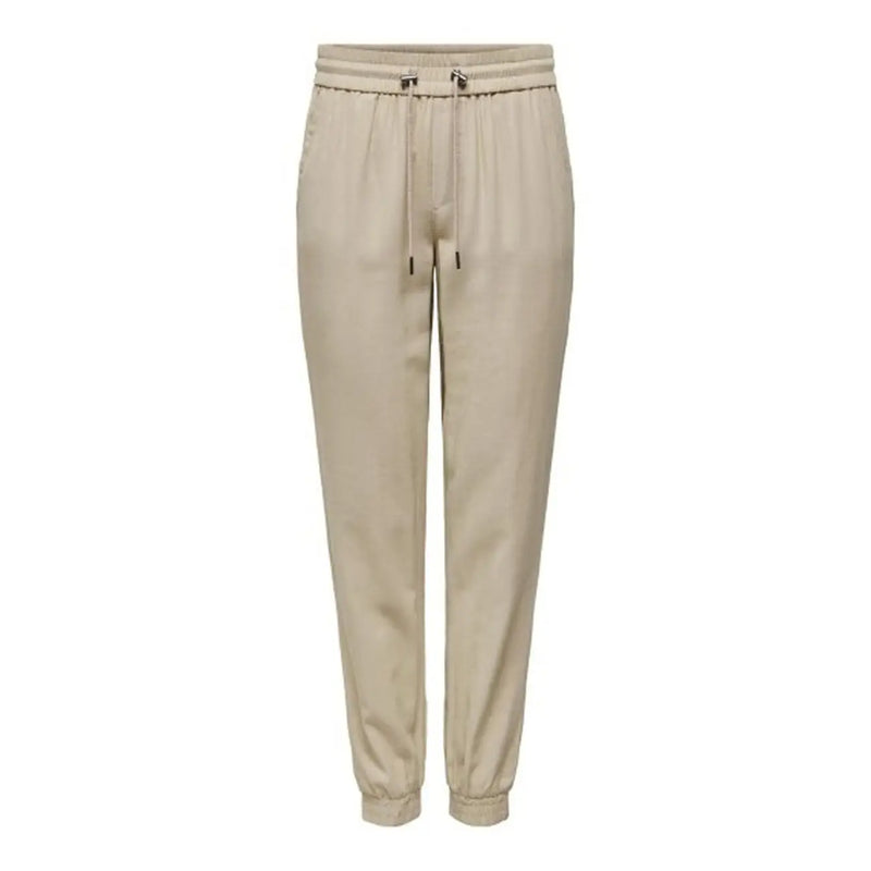 Pantalon de jogging beige en viscose pour femme avec taille élastiquée à cordon et chevilles élastiques de Only collection printemps-été