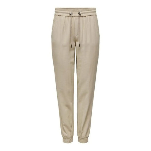 Pantalon de jogging beige en viscose pour femme avec taille élastiquée à cordon et chevilles élastiques de Only collection printemps-été