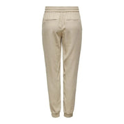 Pantalon beige en viscose à lacets pour femme, coupe décontractée, taille élastiquée et jambes fuselées, idéal pour le printemps et l'été.