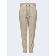 Only Pantalon beige en viscose pour femme, lacé, avec taille élastiquée à cordon et ourlets fuselés, idéal pour le printemps et l'été.