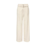 couleur crème only Pantalon beige à jambes larges en viscose pour femme, avec ceinture assortie et boucle argentée.