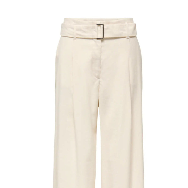 couleur crème only Pantalon large en viscose pour femme, avec ceinture assortie et design minimaliste et élégant