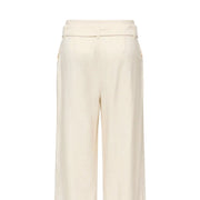 Only Pantalon beige à jambes larges pour femme, en viscose, avec ceinture, coupe ajustée et plis discrets à la taille.