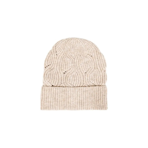 Bonnet d'hiver beige en laine mélangée à torsades avec bord-côtes, conçu pour les femmes