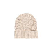 Cream-colored only women beige wool blend winter cap with ribbed cuff and cable-knit pattern knit beanie