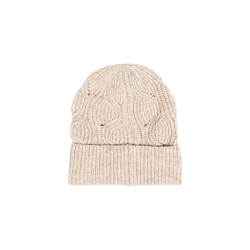 couleur crème only Bonnet d'hiver beige en laine mélangée pour femme, avec bord-côtes et motif torsadé.