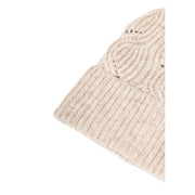 Beige wool blend winter cap for women with ribbed texture and cable knit pattern knitted beanie