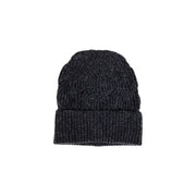 Dark gray ribbed knit beanie with folded cuff made of wool blend for winter use in women only beige collection