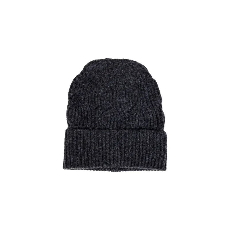 Dark gray ribbed knit beanie with folded cuff made of wool blend for winter use in women only beige collection