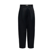 Only Pantalon chino noir taille haute pour femme, coupe fuselée, en coton, taille 36, avec une finition satinée élégante et des plis sur le devant.