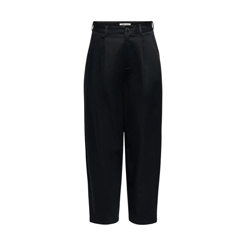 Only Pantalon chino noir taille haute pour femme, coupe fuselée, en coton, taille 36, avec une finition satinée élégante et des plis sur le devant.