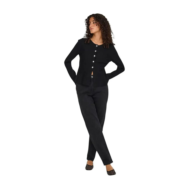 Only Cardigan noir pour femme, manches longues, coupe cintrée, basque discrète, maille viscose et nylon, vue de face
