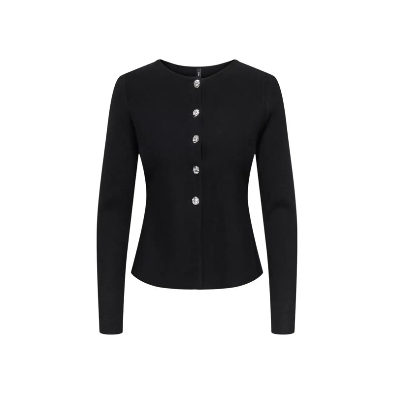 Blazer noir à manches longues pour femme, orné de boutons argentés, en maille de nylon viscose. Only Femmes
