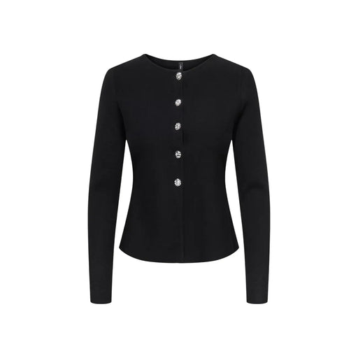 Blazer noir à manches longues pour femme, orné de boutons argentés, en maille de nylon viscose. Only Femmes