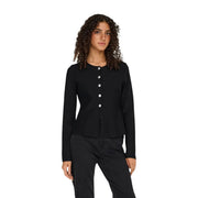 Only Gilet noir à manches longues pour femme, boutonné avec des boutons argentés, en maille de nylon viscose