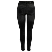 Only Jean skinny noir taille haute pour femme, en mélange de coton, délavé et ourlets effilochés visibles à l'arrière
