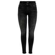 Jean skinny noir taille haute, délavé et ourlets effilochés, en mélange de coton. Only Femmes vues de dos