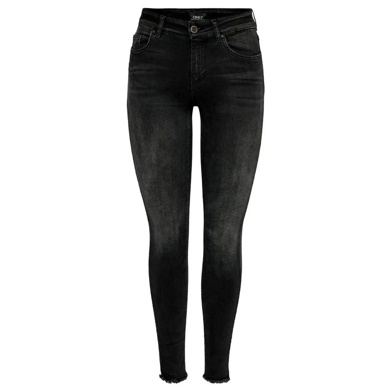 Jean skinny noir taille haute, délavé et ourlets effilochés, en mélange de coton. Only Femmes vues de dos