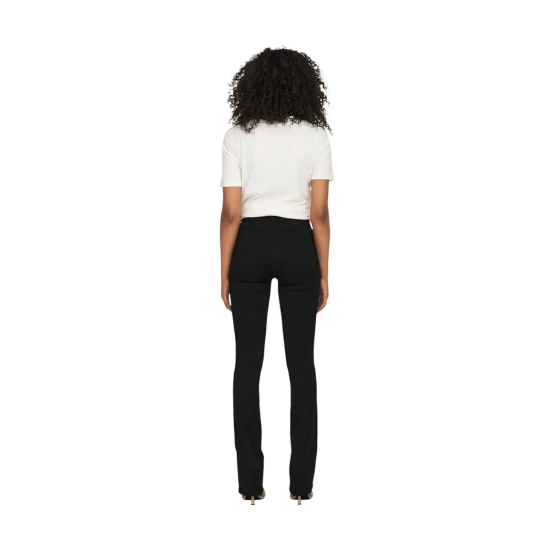 Jean noir taille haute évasé en mélange de coton avec poches de only femme avec une coupe élégante et ajustée