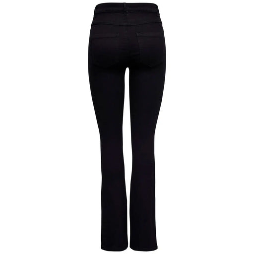 Only Pantalon noir en mélange de coton pour femme, avec poches, coupe évasée taille haute et silhouette élégante.