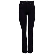 Only Pantalon évasé taille haute en mélange de coton noir pour femme, avec poches et détails de surpiqûres discrets.