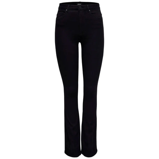 Only Pantalon évasé taille haute en mélange de coton noir pour femme, avec poches et détails de surpiqûres discrets.