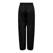 Only Women black cotton blend satin cargo trousers with elastic waist and side pockets