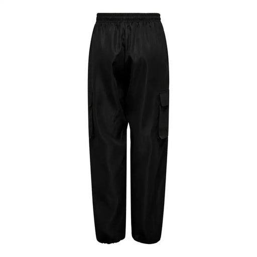 Only Women black cotton blend satin cargo trousers with elastic waist and side pockets