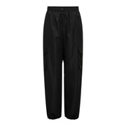 Only Women black cotton blend satin cargo trousers with elastic waistband and side pockets