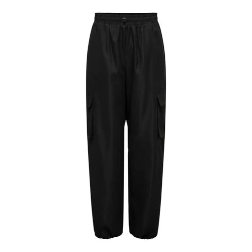 Only Women black cotton blend satin cargo trousers with elastic waistband and side pockets
