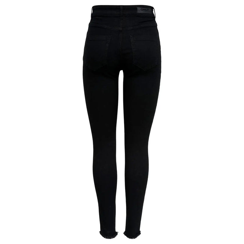 Only Jean skinny noir taille haute en coton pour femme avec ourlet effiloché et only étiquette de marque à la ceinture