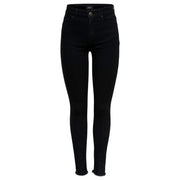 Jean skinny noir taille haute en coton, ourlet effiloché et étiquette de marque discrète à la ceinture only bouton zip uni pour femme