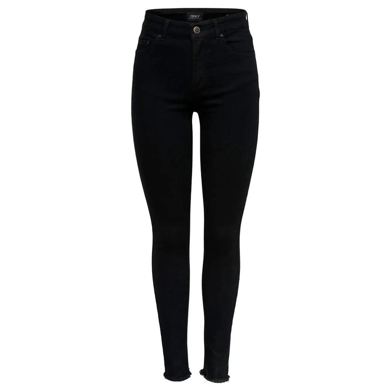 Jean skinny noir taille haute en coton, ourlet effiloché et étiquette de marque discrète à la ceinture only bouton zip uni pour femme