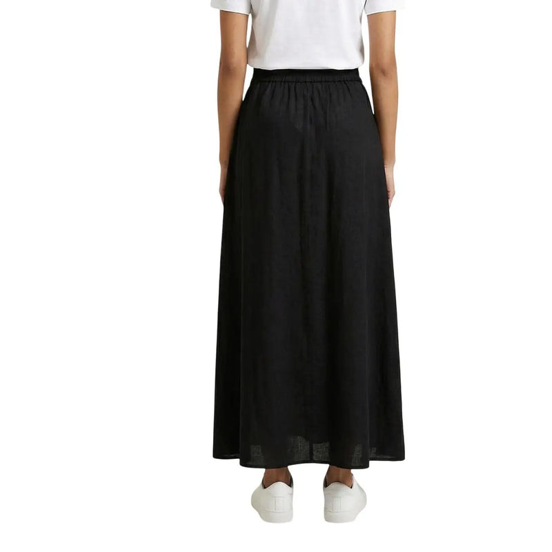Only women black cotton high-waisted maxi skirt with flowing lightweight fabric and elastic waistband for casual summer wear