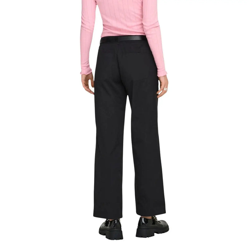 Pantalon large en coton noir, coupe droite, avec ceinture noire de chez Only Poches à fermeture éclair pour femme, taille 30