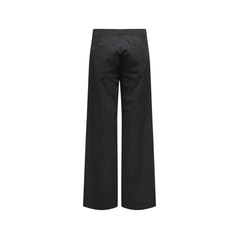 Only Pantalon noir en coton pour femme, jambes larges, poches zippées et crochet, détails de couture discrets, taille 30