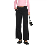 Pantalon noir en coton à jambes larges, coupe droite, passants de ceinture, fermeture éclair à crochet et poches, taille 30. Only Femmes