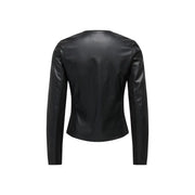 Only women black faux leather blazer jacket with sleek fitted silhouette and subtle seam detailing