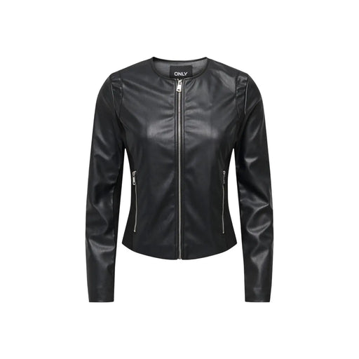 Only Veste blazer noire en similicuir pour femme, avec fermetures éclair argentées et une coupe motard élégante et cintrée.