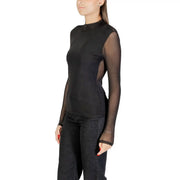 Only pulls longs noirs pour femmes top avec des manches longues en maille transparente et un corps en polyester élasthanne uni