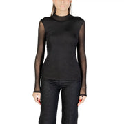 pull en maille noire transparente à manches longues top avec un col montant et un buste en polyester élasthanne uni pour l'automne par Only Femmes