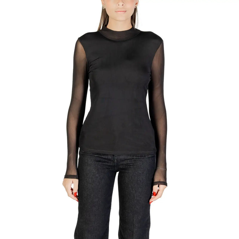 pull en maille noire transparente à manches longues top avec un col montant et un buste en polyester élasthanne uni pour l'automne par Only Femmes