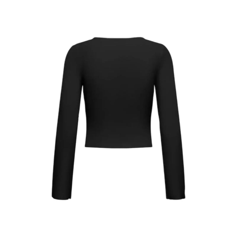 Only pull court noir en viscose à manches longues top avec une coupe simple et ajustée et un style de pull à col rond