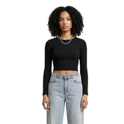 crop top en maille noire à manches longues top avec une texture côtelée et un col rond en viscose par Only Femmes